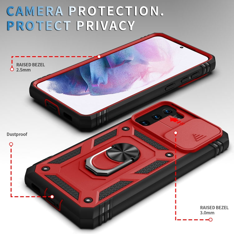 For Samsung Galaxy S21+ 5G Sliding Camera Cover Design TPU + PC Protective Case with 360 Degree Rotating Holder & Card Slot