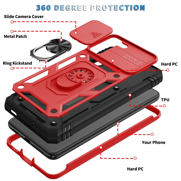 For Samsung Galaxy S21+ 5G Sliding Camera Cover Design TPU + PC Protective Case with 360 Degree Rotating Holder & Card Slot