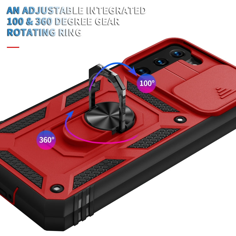For Samsung Galaxy S21+ 5G Sliding Camera Cover Design TPU + PC Protective Case with 360 Degree Rotating Holder & Card Slot