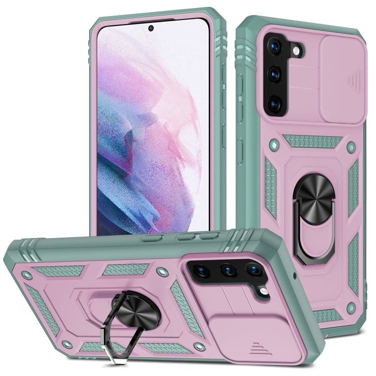 For Samsung Galaxy S21+ 5G Sliding Camera Cover Design TPU + PC Protective Case with 360 Degree Rotating Holder & Card Slot