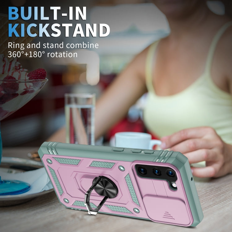 For Samsung Galaxy S21+ 5G Sliding Camera Cover Design TPU + PC Protective Case with 360 Degree Rotating Holder & Card Slot