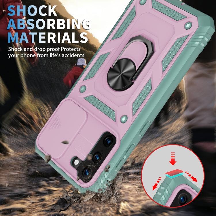 For Samsung Galaxy S21+ 5G Sliding Camera Cover Design TPU + PC Protective Case with 360 Degree Rotating Holder & Card Slot