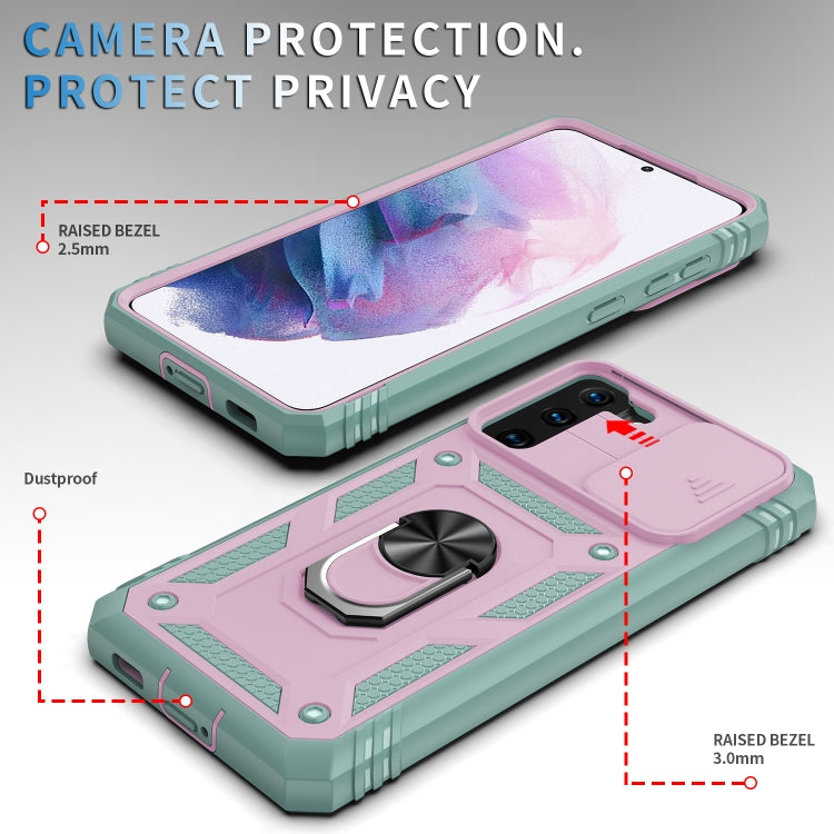 For Samsung Galaxy S21+ 5G Sliding Camera Cover Design TPU + PC Protective Case with 360 Degree Rotating Holder & Card Slot