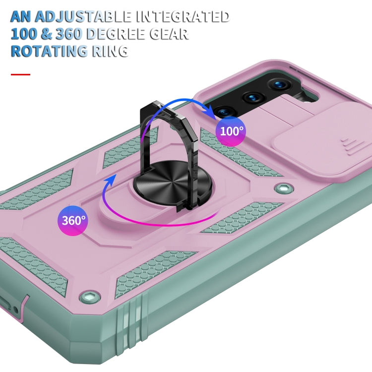 For Samsung Galaxy S21+ 5G Sliding Camera Cover Design TPU + PC Protective Case with 360 Degree Rotating Holder & Card Slot