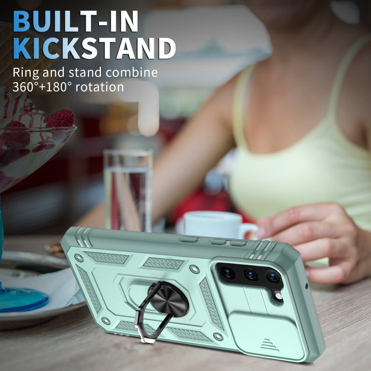 For Samsung Galaxy S21+ 5G Sliding Camera Cover Design TPU + PC Protective Case with 360 Degree Rotating Holder & Card Slot