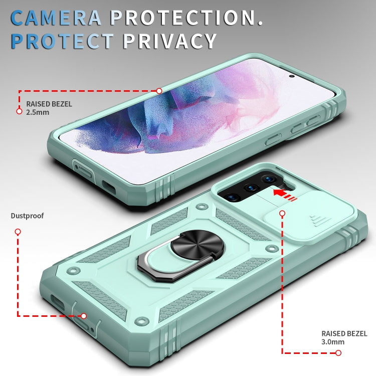 For Samsung Galaxy S21+ 5G Sliding Camera Cover Design TPU + PC Protective Case with 360 Degree Rotating Holder & Card Slot