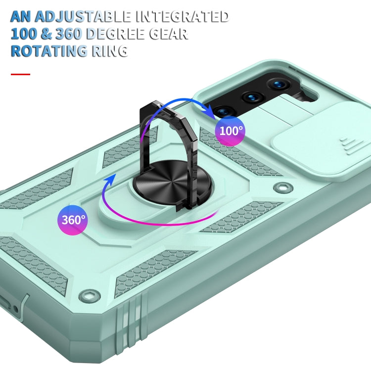 For Samsung Galaxy S21+ 5G Sliding Camera Cover Design TPU + PC Protective Case with 360 Degree Rotating Holder & Card Slot