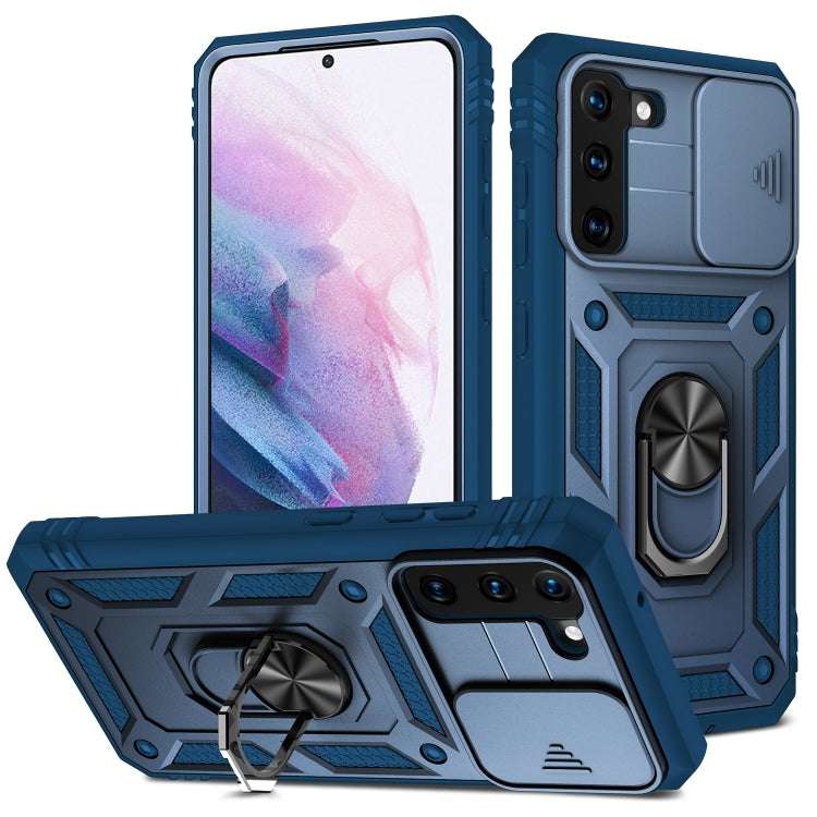For Samsung Galaxy S21+ 5G Sliding Camera Cover Design TPU + PC Protective Case with 360 Degree Rotating Holder & Card Slot