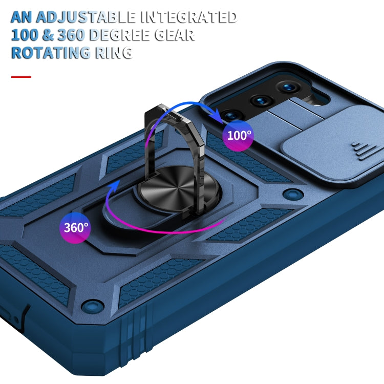 For Samsung Galaxy S21+ 5G Sliding Camera Cover Design TPU + PC Protective Case with 360 Degree Rotating Holder & Card Slot