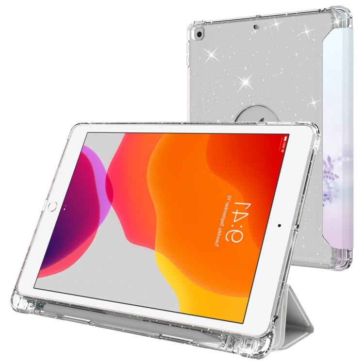 For iPad 10.2 2021 / 2020 / 2019 Painted Pattern Glitter Shockproof Horizontal Flip TPU + PU Leather Case with 3-folding Holder & Pen Slot