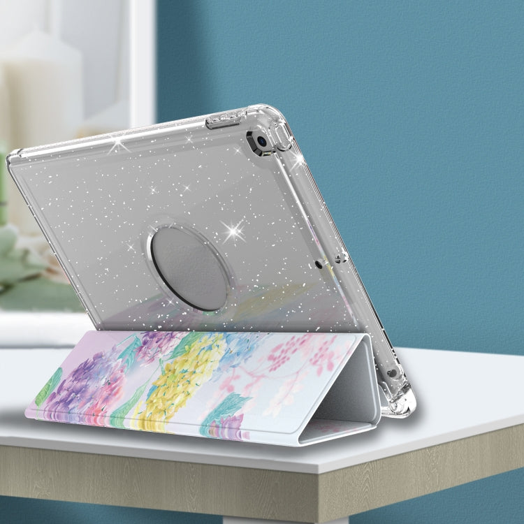 For iPad 10.2 2021 / 2020 / 2019 Painted Pattern Glitter Shockproof Horizontal Flip TPU + PU Leather Case with 3-folding Holder & Pen Slot
