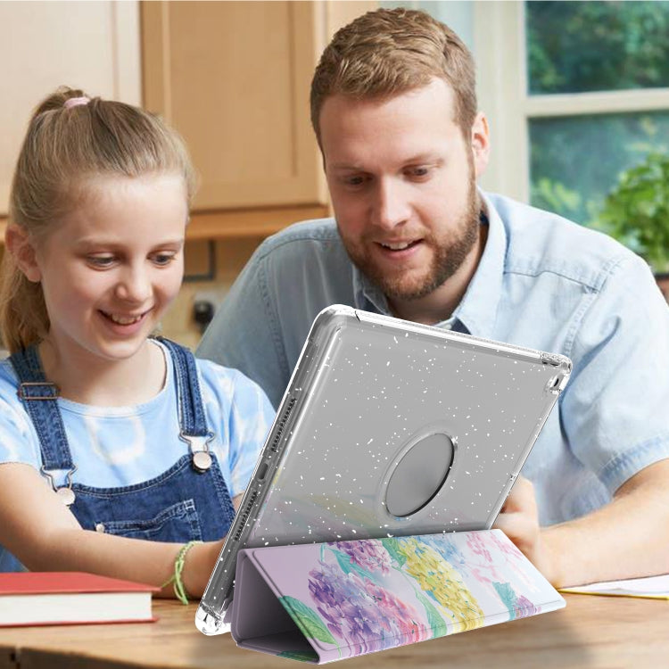 For iPad 10.2 2021 / 2020 / 2019 Painted Pattern Glitter Shockproof Horizontal Flip TPU + PU Leather Case with 3-folding Holder & Pen Slot