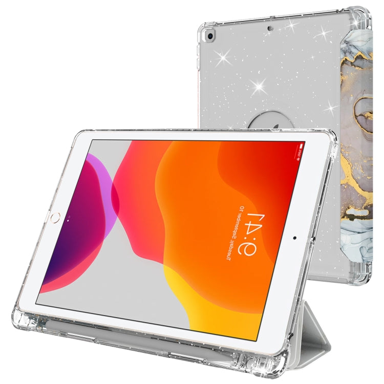For iPad 10.2 2021 / 2020 / 2019 Painted Pattern Glitter Shockproof Horizontal Flip TPU + PU Leather Case with 3-folding Holder & Pen Slot
