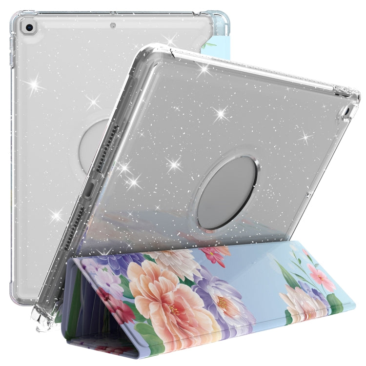 For iPad 10.2 2021 / 2020 / 2019 Painted Pattern Glitter Shockproof Horizontal Flip TPU + PU Leather Case with 3-folding Holder & Pen Slot