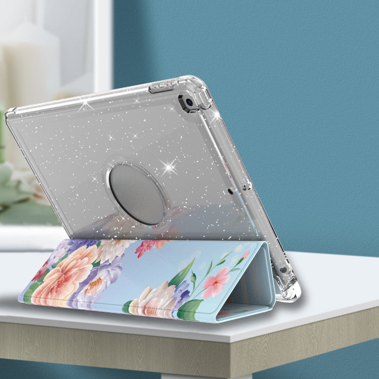 For iPad 10.2 2021 / 2020 / 2019 Painted Pattern Glitter Shockproof Horizontal Flip TPU + PU Leather Case with 3-folding Holder & Pen Slot