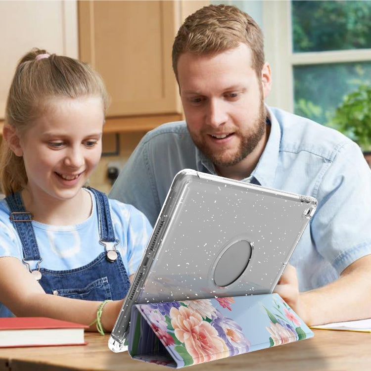 For iPad 10.2 2021 / 2020 / 2019 Painted Pattern Glitter Shockproof Horizontal Flip TPU + PU Leather Case with 3-folding Holder & Pen Slot