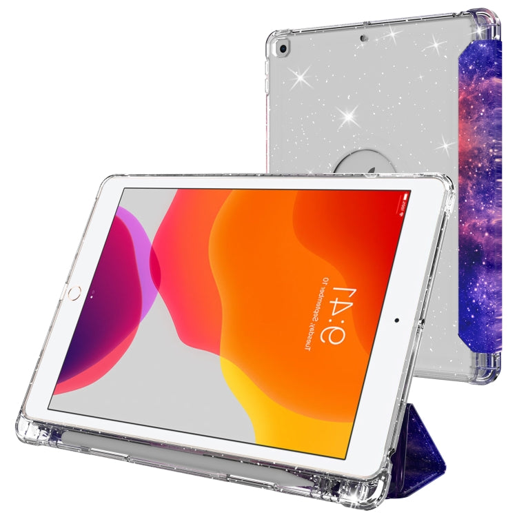 For iPad 10.2 2021 / 2020 / 2019 Painted Pattern Glitter Shockproof Horizontal Flip TPU + PU Leather Case with 3-folding Holder & Pen Slot