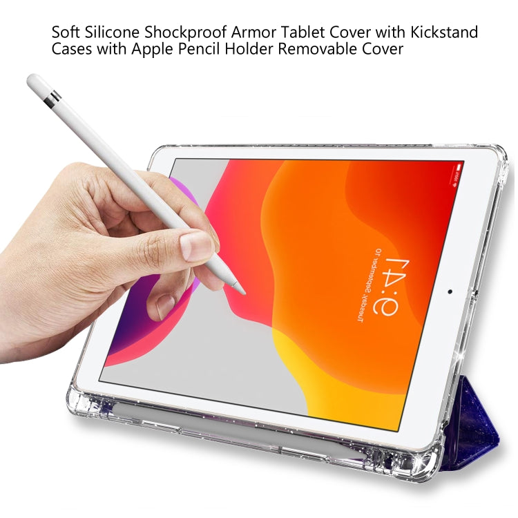 For iPad 10.2 2021 / 2020 / 2019 Painted Pattern Glitter Shockproof Horizontal Flip TPU + PU Leather Case with 3-folding Holder & Pen Slot