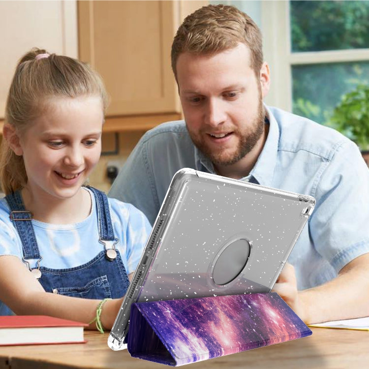 For iPad 10.2 2021 / 2020 / 2019 Painted Pattern Glitter Shockproof Horizontal Flip TPU + PU Leather Case with 3-folding Holder & Pen Slot