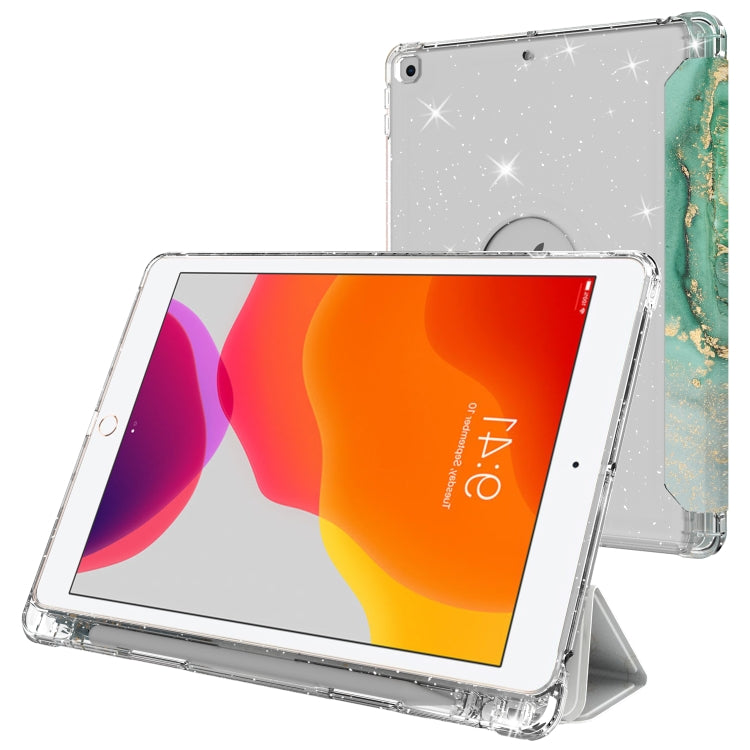 For iPad 10.2 2021 / 2020 / 2019 Painted Pattern Glitter Shockproof Horizontal Flip TPU + PU Leather Case with 3-folding Holder & Pen Slot
