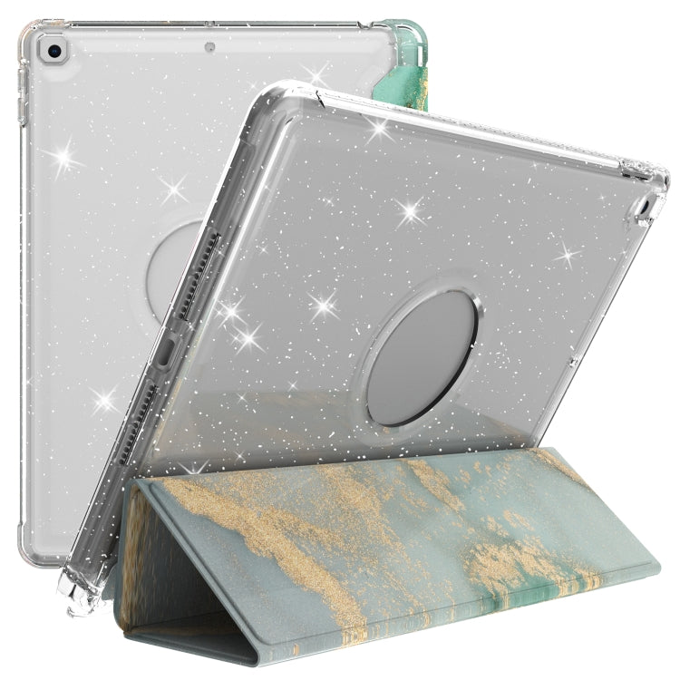 For iPad 10.2 2021 / 2020 / 2019 Painted Pattern Glitter Shockproof Horizontal Flip TPU + PU Leather Case with 3-folding Holder & Pen Slot