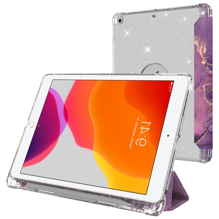 For iPad 10.2 2021 / 2020 / 2019 Painted Pattern Glitter Shockproof Horizontal Flip TPU + PU Leather Case with 3-folding Holder & Pen Slot