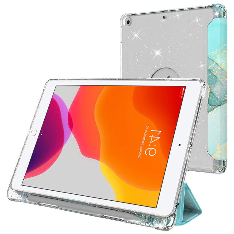 For iPad 10.2 2021 / 2020 / 2019 Painted Pattern Glitter Shockproof Horizontal Flip TPU + PU Leather Case with 3-folding Holder & Pen Slot