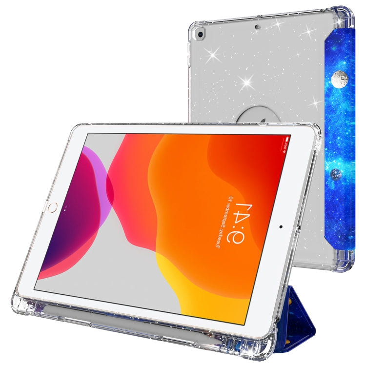 For iPad 10.2 2021 / 2020 / 2019 Painted Pattern Glitter Shockproof Horizontal Flip TPU + PU Leather Case with 3-folding Holder & Pen Slot