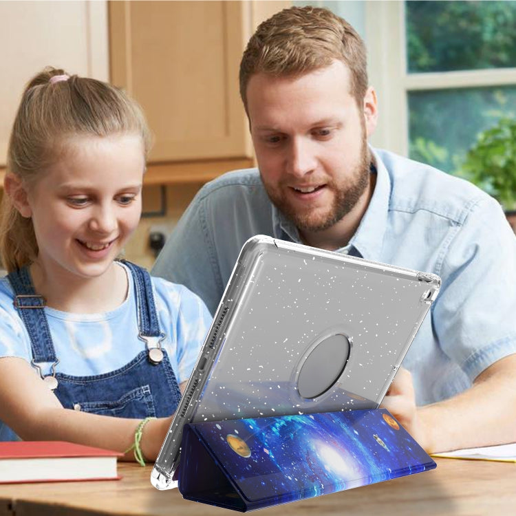 For iPad 10.2 2021 / 2020 / 2019 Painted Pattern Glitter Shockproof Horizontal Flip TPU + PU Leather Case with 3-folding Holder & Pen Slot