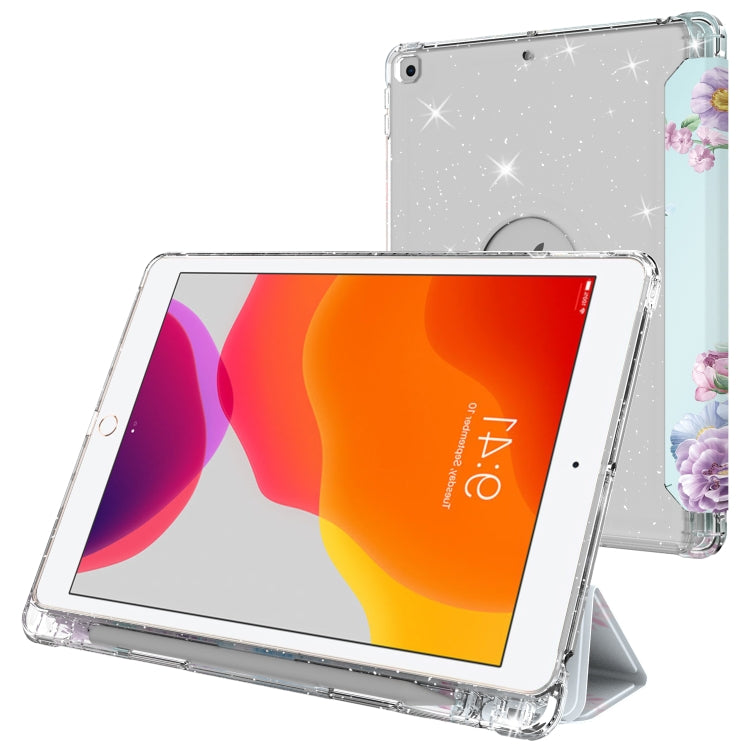 For iPad 10.2 2021 / 2020 / 2019 Painted Pattern Glitter Shockproof Horizontal Flip TPU + PU Leather Case with 3-folding Holder & Pen Slot