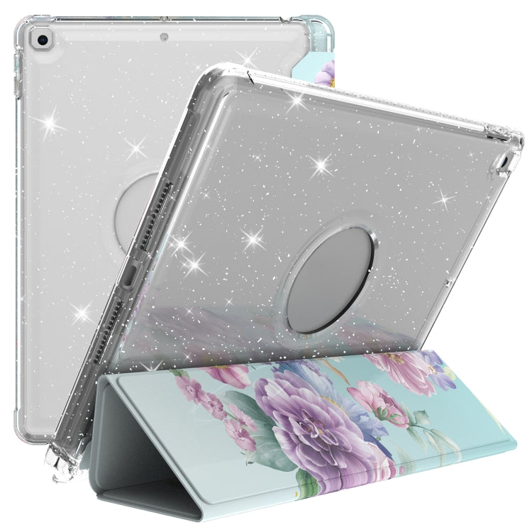 For iPad 10.2 2021 / 2020 / 2019 Painted Pattern Glitter Shockproof Horizontal Flip TPU + PU Leather Case with 3-folding Holder & Pen Slot