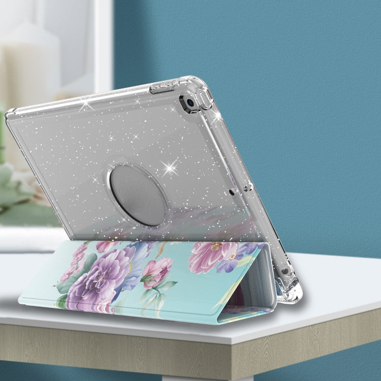 For iPad 10.2 2021 / 2020 / 2019 Painted Pattern Glitter Shockproof Horizontal Flip TPU + PU Leather Case with 3-folding Holder & Pen Slot