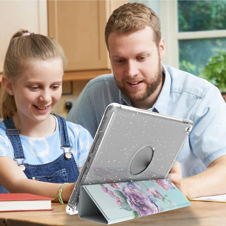 For iPad 10.2 2021 / 2020 / 2019 Painted Pattern Glitter Shockproof Horizontal Flip TPU + PU Leather Case with 3-folding Holder & Pen Slot