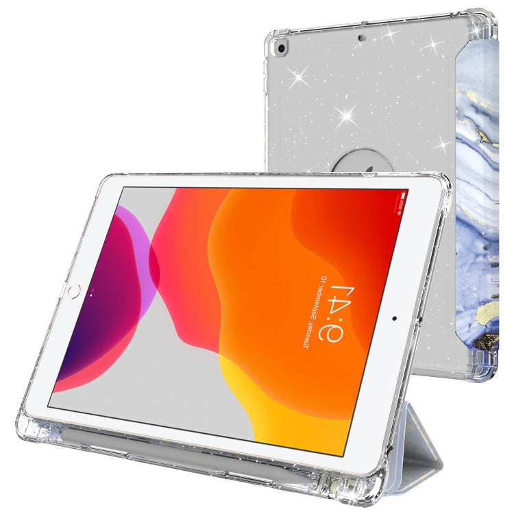 For iPad 10.2 2021 / 2020 / 2019 Painted Pattern Glitter Shockproof Horizontal Flip TPU + PU Leather Case with 3-folding Holder & Pen Slot