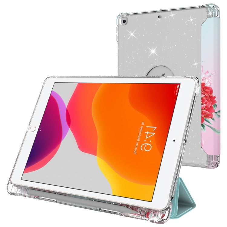 For iPad 10.2 2021 / 2020 / 2019 Painted Pattern Glitter Shockproof Horizontal Flip TPU + PU Leather Case with 3-folding Holder & Pen Slot