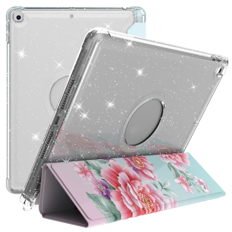 For iPad 10.2 2021 / 2020 / 2019 Painted Pattern Glitter Shockproof Horizontal Flip TPU + PU Leather Case with 3-folding Holder & Pen Slot