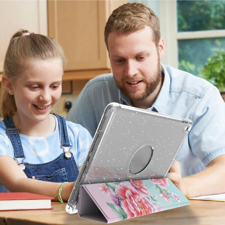 For iPad 10.2 2021 / 2020 / 2019 Painted Pattern Glitter Shockproof Horizontal Flip TPU + PU Leather Case with 3-folding Holder & Pen Slot