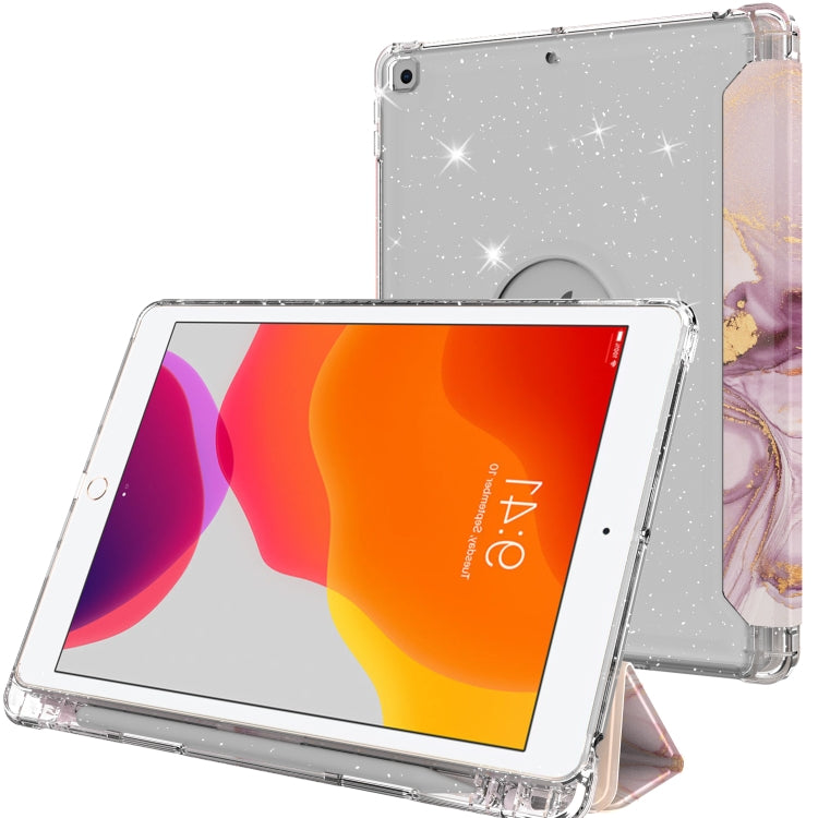 For iPad 10.2 2021 / 2020 / 2019 Painted Pattern Glitter Shockproof Horizontal Flip TPU + PU Leather Case with 3-folding Holder & Pen Slot
