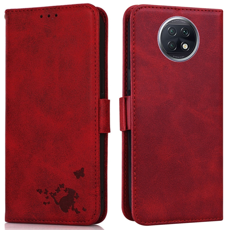 For Xiaomi Redmi Note 9 5G / Note 9T Embossed Cat Butterflies Pattern Horizontal Flip Leather Case with Card Slot & Holder & Wallet