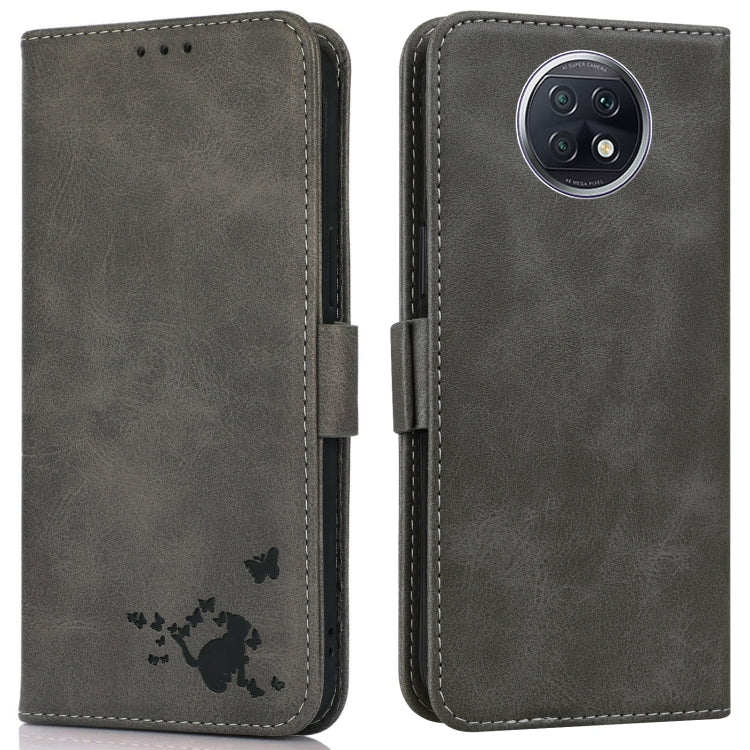 For Xiaomi Redmi Note 9 5G / Note 9T Embossed Cat Butterflies Pattern Horizontal Flip Leather Case with Card Slot & Holder & Wallet