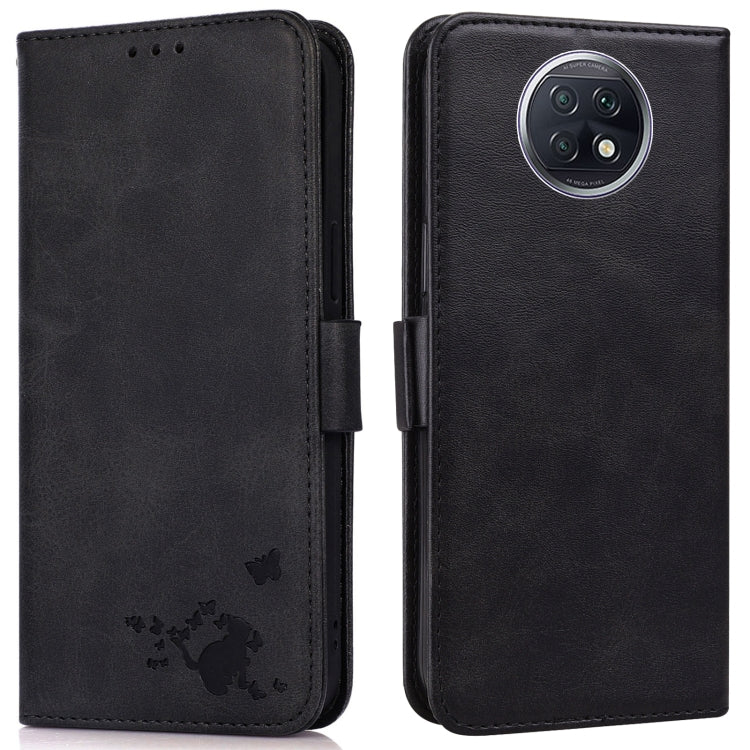 For Xiaomi Redmi Note 9 5G / Note 9T Embossed Cat Butterflies Pattern Horizontal Flip Leather Case with Card Slot & Holder & Wallet