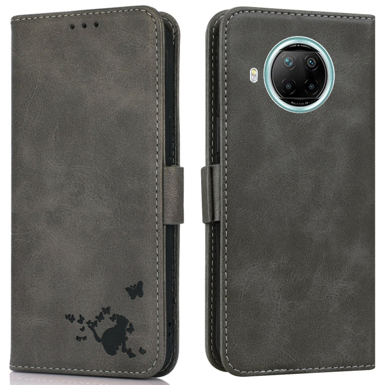 For Xiaomi Redmi Note 9 Pro 5G Embossed Cat Butterflies Pattern Horizontal Flip Leather Case with Card Slot & Holder & Wallet