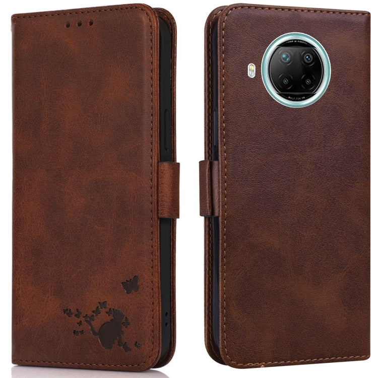 For Xiaomi Redmi Note 9 Pro 5G Embossed Cat Butterflies Pattern Horizontal Flip Leather Case with Card Slot & Holder & Wallet