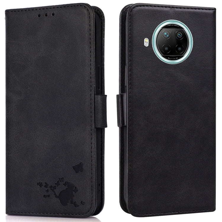 For Xiaomi Redmi Note 9 Pro 5G Embossed Cat Butterflies Pattern Horizontal Flip Leather Case with Card Slot & Holder & Wallet