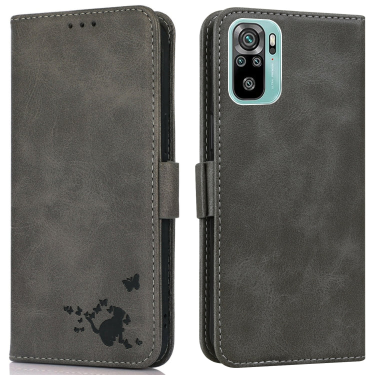 For Xiaomi Redmi Note 10 4G / 10s Embossed Cat Butterflies Pattern Horizontal Flip Leather Case with Card Slot & Holder & Wallet