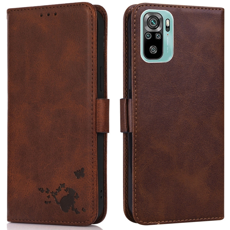 For Xiaomi Redmi Note 10 4G / 10s Embossed Cat Butterflies Pattern Horizontal Flip Leather Case with Card Slot & Holder & Wallet