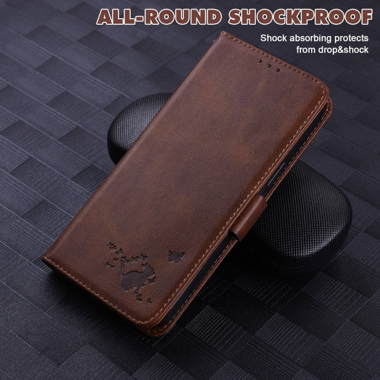 For Samsung Galaxy S21+ 5G Embossed Cat Butterflies Pattern Horizontal Flip Leather Case with Card Slot & Holder & Wallet
