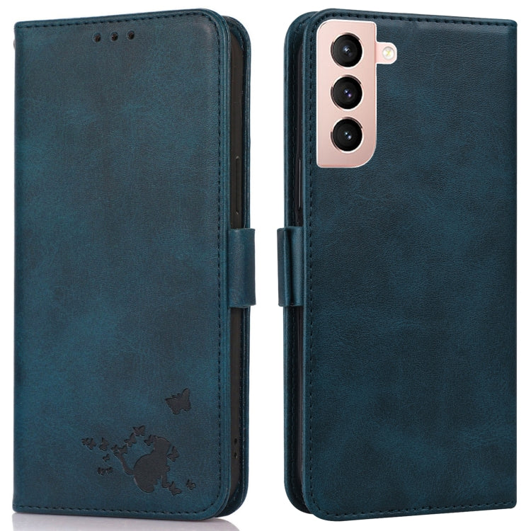 For Samsung Galaxy S21+ 5G Embossed Cat Butterflies Pattern Horizontal Flip Leather Case with Card Slot & Holder & Wallet