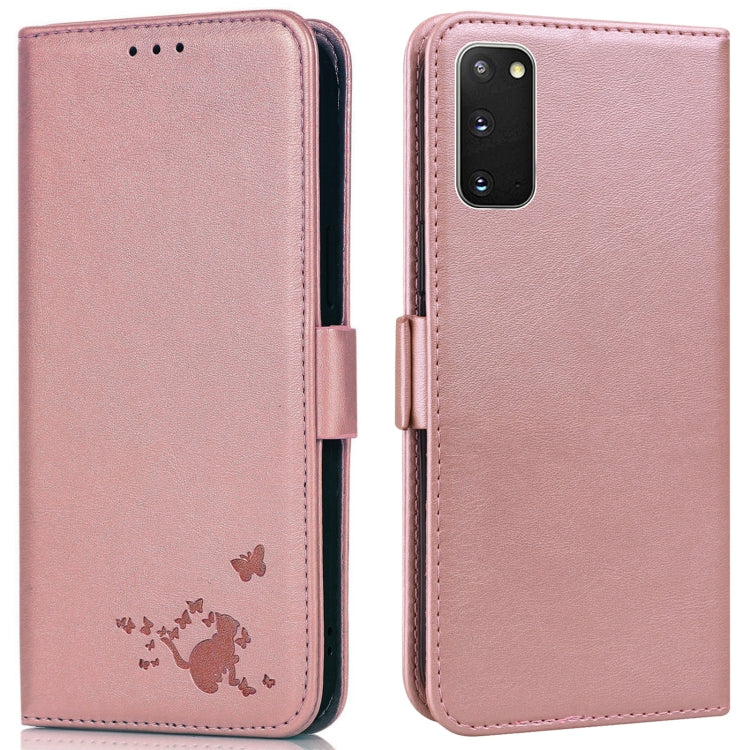 For Samsung Galaxy S20 Embossed Cat Butterflies Pattern Horizontal Flip Leather Case with Card Slot & Holder & Wallet