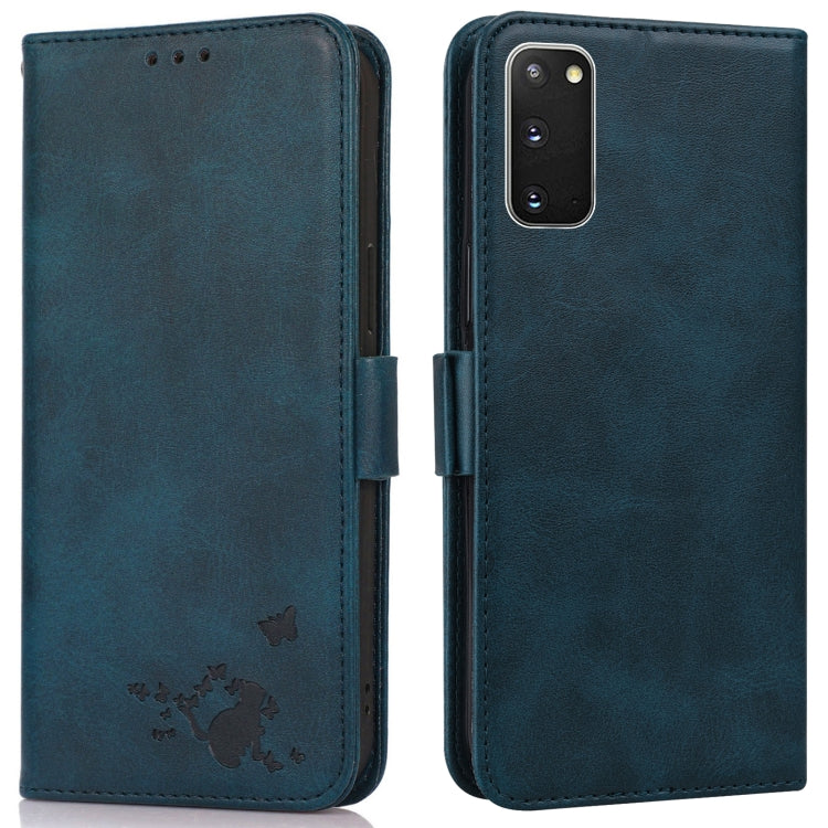 For Samsung Galaxy S20 Embossed Cat Butterflies Pattern Horizontal Flip Leather Case with Card Slot & Holder & Wallet